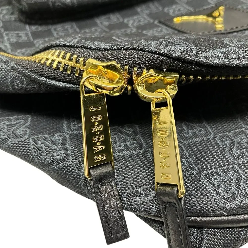 Jordan Monogram Backpack Womens 25L Black Gold Zip Jumpman School Travel Bag